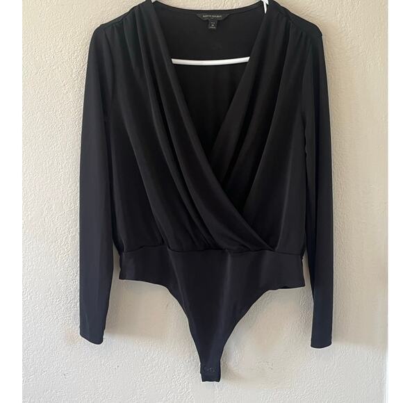 Banana Republic Tops - Women Banana Republic Wrap Black Blouse Top Bodysuit Snap Top Shirt Med Petite